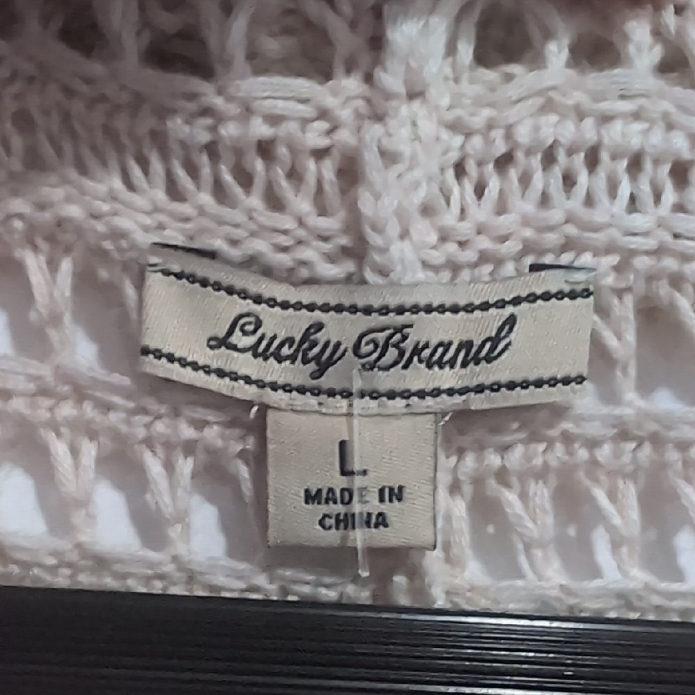 Lucky Brand NEW Cream Knit Duster Open Front Cardigan Boho Fringe Sz Large - Picture 3 of 9